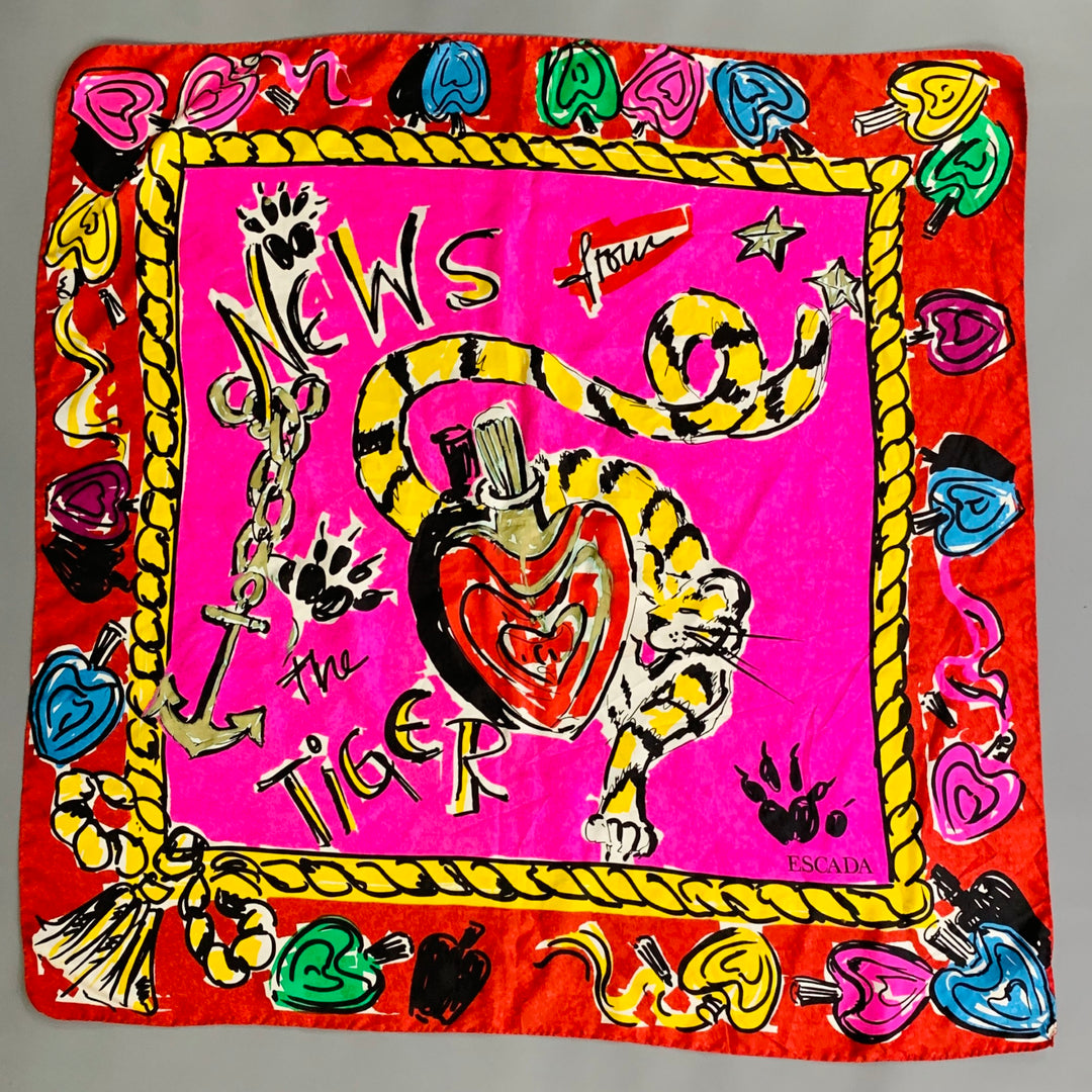 ESCADA News from the Tiger Red Pink Heart Silk Scarf