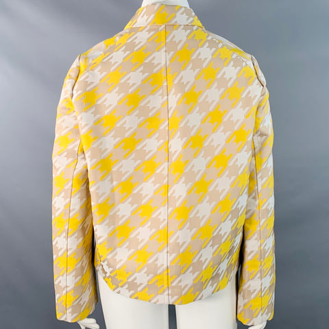 MARNI Size 10 Yellow Beige Polyester Houndstooth Hidden Buttons Jacket Blazer