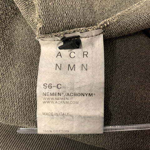 ACRONYM Size L Grey Olive Wash Cotton Crew-Neck Sweatshirt