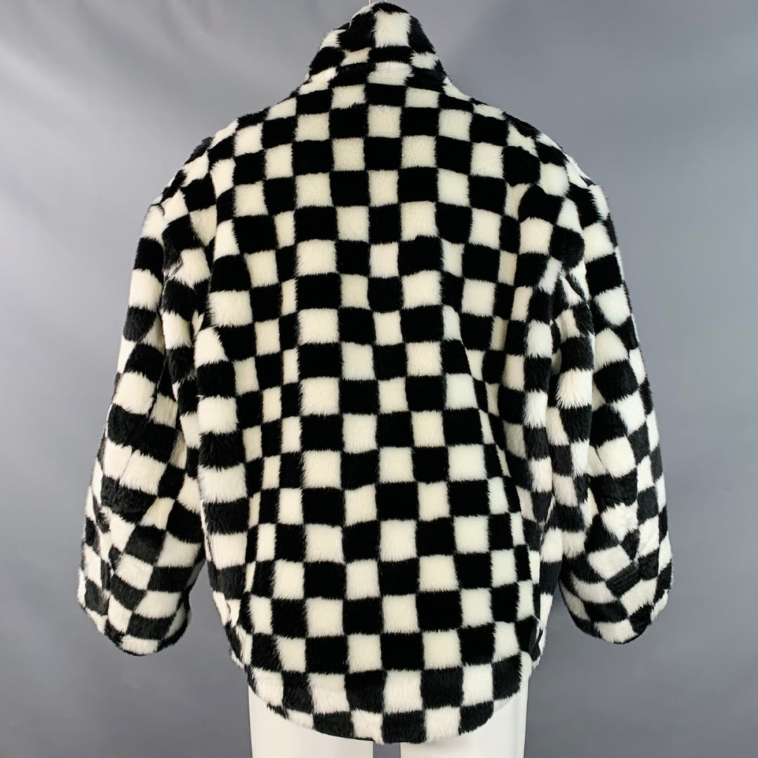 R13 Size S Black White Checkered Faux Fur Fleece Oversized Zip Up Jacket