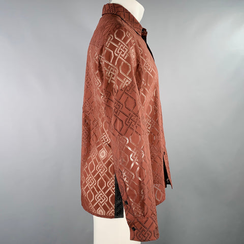 KOCHE' Size M Brown Monogram One Pocket Long Sleeve Shirt
