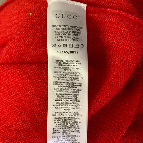 GUCCI Size S Red Mohair Silk Feather Sleeve Pullover