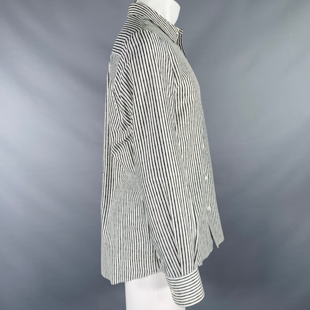 ALEXANDER MCQUEEN Size M White Black Stripe Cotton Silk Long Sleeve Shirt