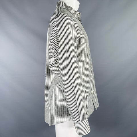 ALEXANDER MCQUEEN Size M White Black Stripe Cotton Silk Long Sleeve Shirt