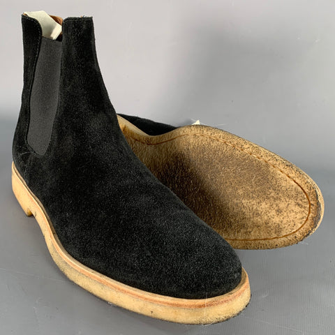 COMMON PROJECTS Size 11 Black Suede Crepe Sole Pull On Chelsea Ankle Boots