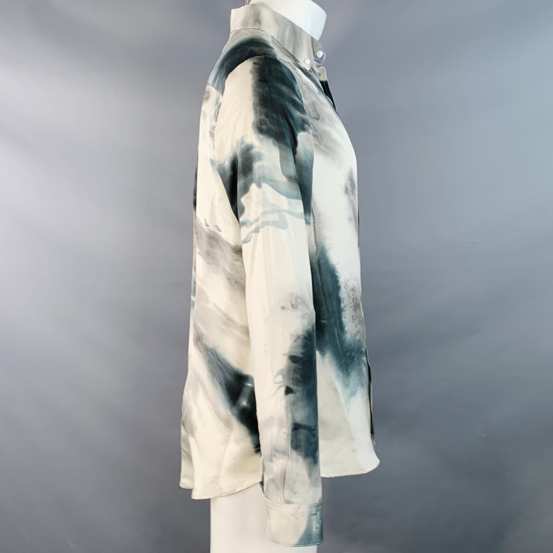 PATRIK ERVELL FW12 Size M Grey Ivory Marbled Silk Twill Button Down Collar Long Sleeve Shirt