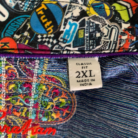 ROBERT GRAHAM Size XXL Black Multi Color Abstract Short Sleeve Shirt