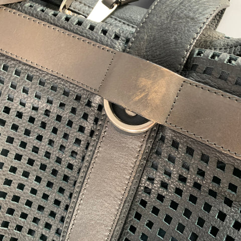DOLCE & GABBANA Black Brown Perforated Leather Overnight Backpack Bag