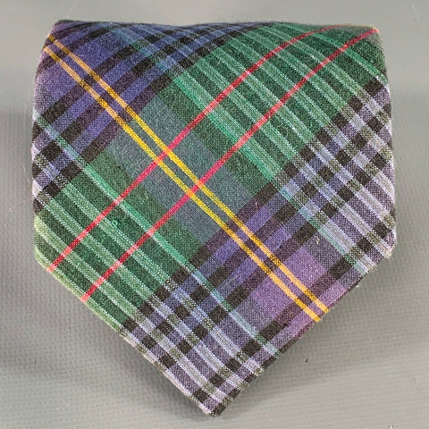 FACONNABLE Green Purple Plaid Cotton Tie