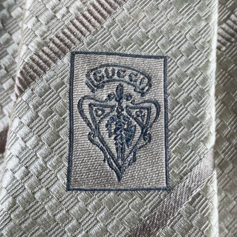 GUCCI Khaki Beige Diagonal Stripe Silk Tie