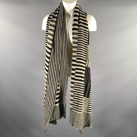 NUNO Black Cream Stripe Polyester Scarves & Shawls
