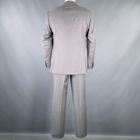 SAKS FIFTH AVENUE Size 44 Grey Blue Stripe Wool Silk Notch Lapel Suit
