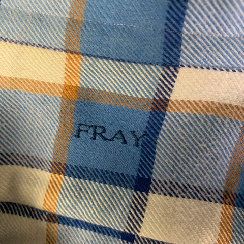 FRAY Size L Blue Orange & White Plaid Cotton Pointed Collar Long Sleeve Shirt