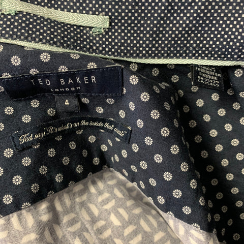 TED BAKER Size L Navy White Geometric Cotton Button Up Long Sleeve Shirt