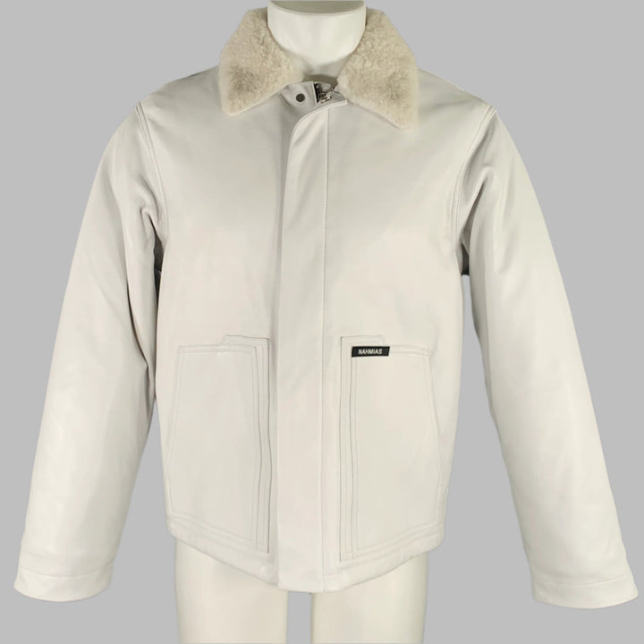 NAHMIAS Size S White Lamb Leather Carpenter Jacket