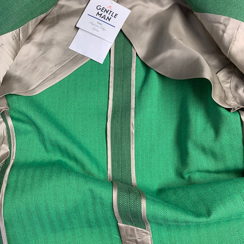MR. GENTLEMAN Size 40 Green Herringbone Cotton Notch Lapel Sport Coat