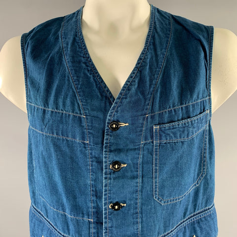 RRL by RALPH LAUREN Size XL Navy Indigo Contrast Stitch Cotton Worker Vest