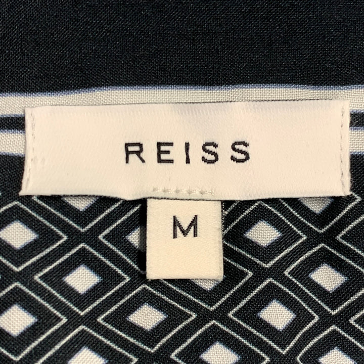 REISS Size M Yanis Navy White Diamonds Stripe Viscose Camp Short Sleeve Shirt