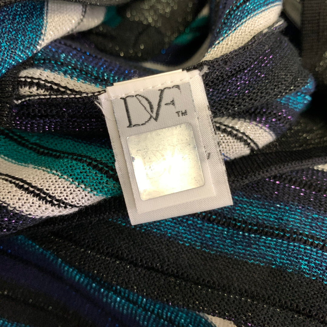 DIANE VON FURSTENBERG Size M Black Green Silk Blend Stripe Wrap Mid-Calf Dress