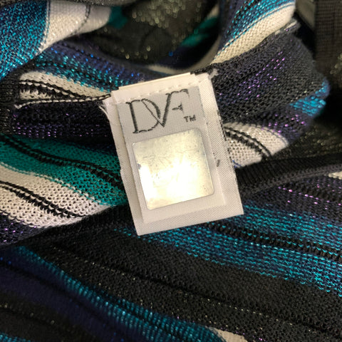 DIANE VON FURSTENBERG Size M Black Green Silk Blend Stripe Wrap Mid-Calf Dress