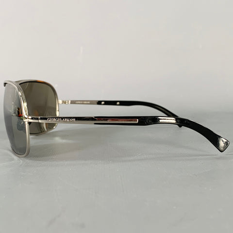 GIORGIO ARMANI Lunettes de soleil miroir en métal argenté et noir
