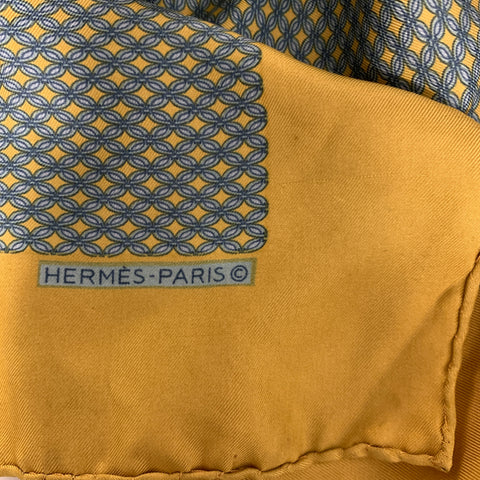 HERMES Yellow Blue Diamond Silk Pocket Square