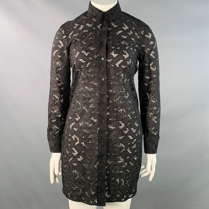 NEIL BARRETT Size L Black Cotton Eyelet Lace Asymmetrical Button Up Shirt