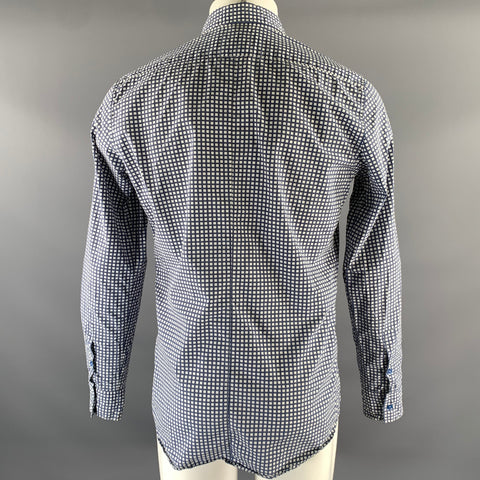 MARNI Size M White Blue Check Pointed Collar Long Sleeve Shirt