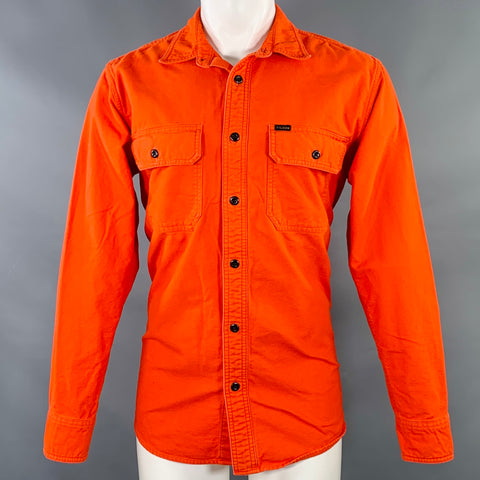 FILSON Size M Orange Cotton Two Pockets Long Sleeve Shirt