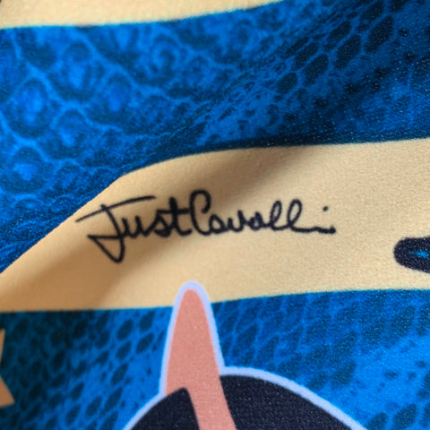 JUST CAVALLI Size 8 Blue Black Yellow Polyester Blend Pullover