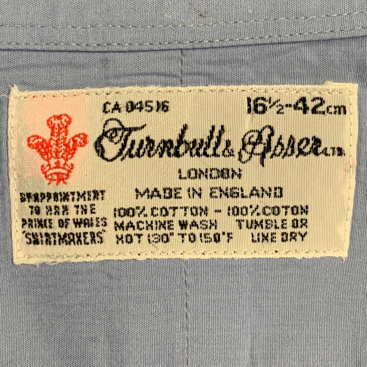 TURNBULL & ASSER Size L Blue Cotton French Cuff Long Sleeve Shirt