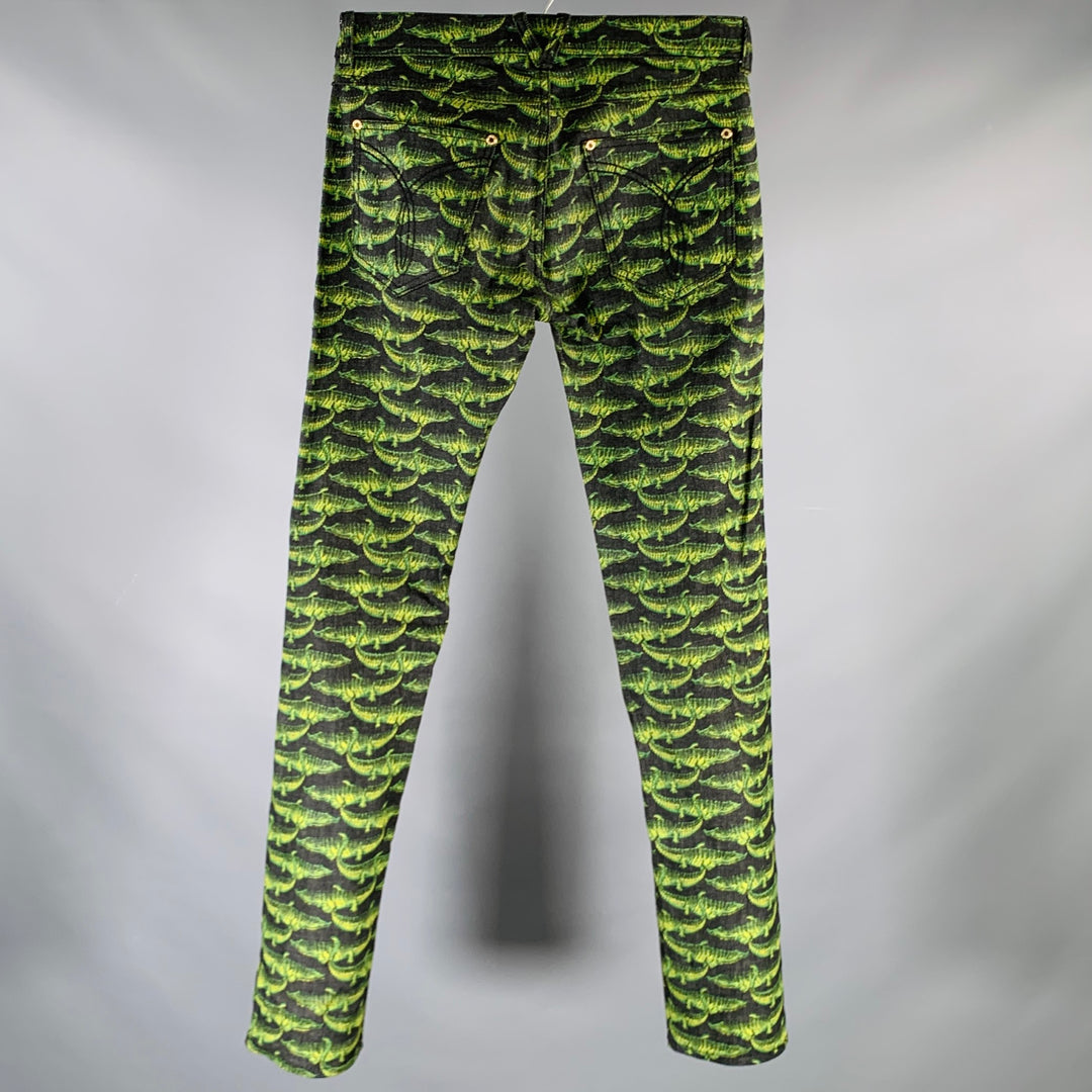 VERSACE x H&M FW11 Size 29 Black Green Alligator Cotton Blend Casual Pants