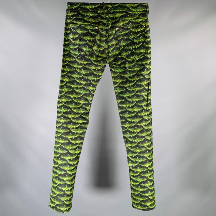 VERSACE x H&M FW11 Size 29 Black Green Alligator Cotton Blend Casual Pants