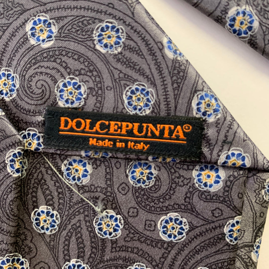 DOLCEPUNTA Grey Blue Floral Silk Tie