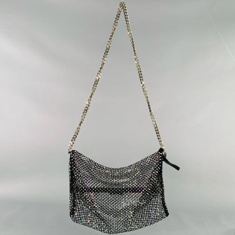 SAINT LAURENT Black Silver Crystal Evening Handbag