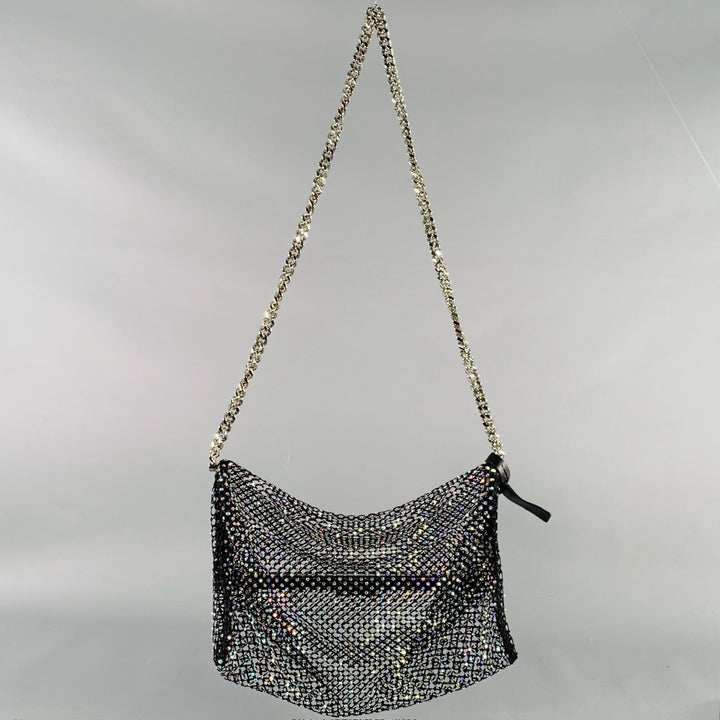 SAINT LAURENT Black Silver Crystal Evening Handbag