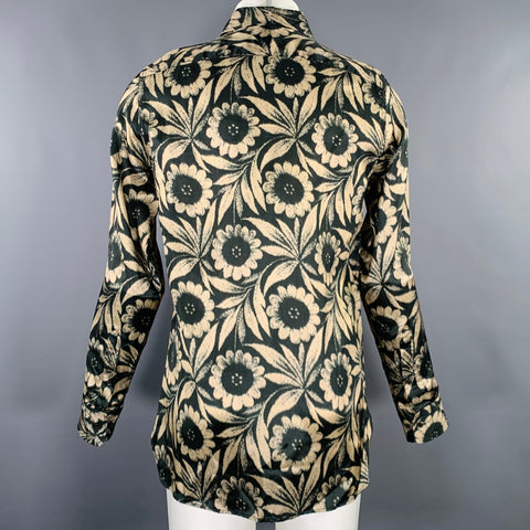 DRIES VAN NOTEN FW19 Archive Size 38 Black Beige Floral Viscose Long Sleeve Shirt
