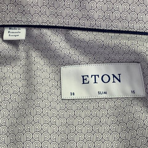 ETON Size S White Grey Abstract Cotton Spread Collar Long Sleeve Shirt
