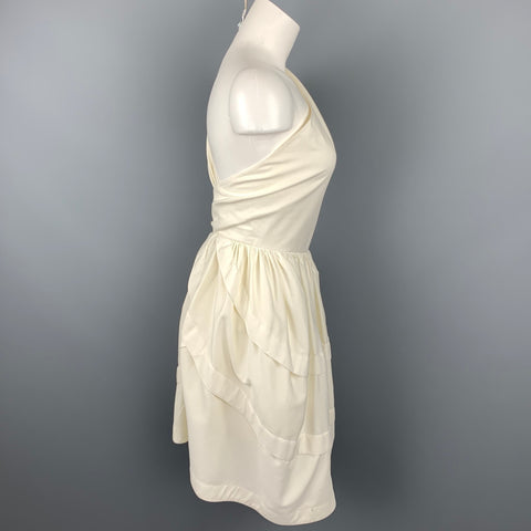 ALAIA Vestido de un hombro con vuelo y ajuste asimétrico de algodón color crema talla S