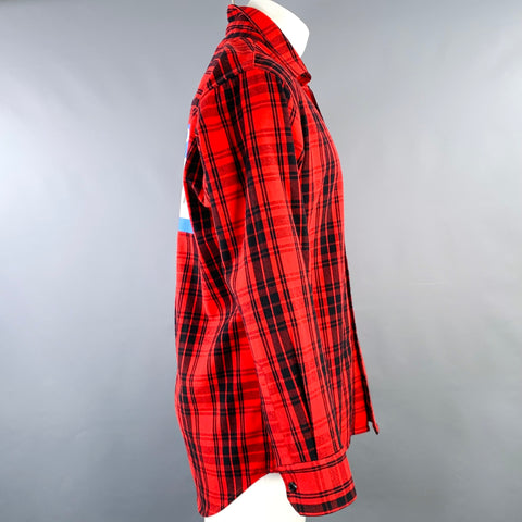 VETEMENTS Size XS -My Name Is- Red Black Plaid Cotton Blend Long Sleeve Shirt