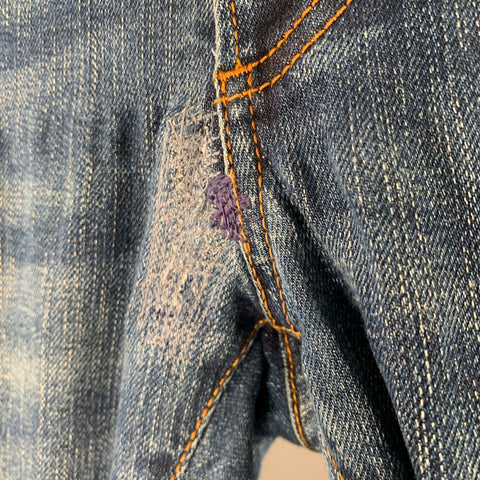 BALMAIN Size 32 Blue Contrast Stitch Cotton Blend Button Fly Jeans
