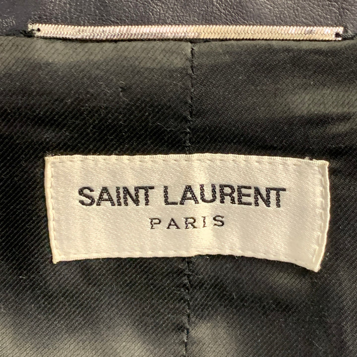 SAINT LAURENT Size M Black Calf Leather Belted Jacket