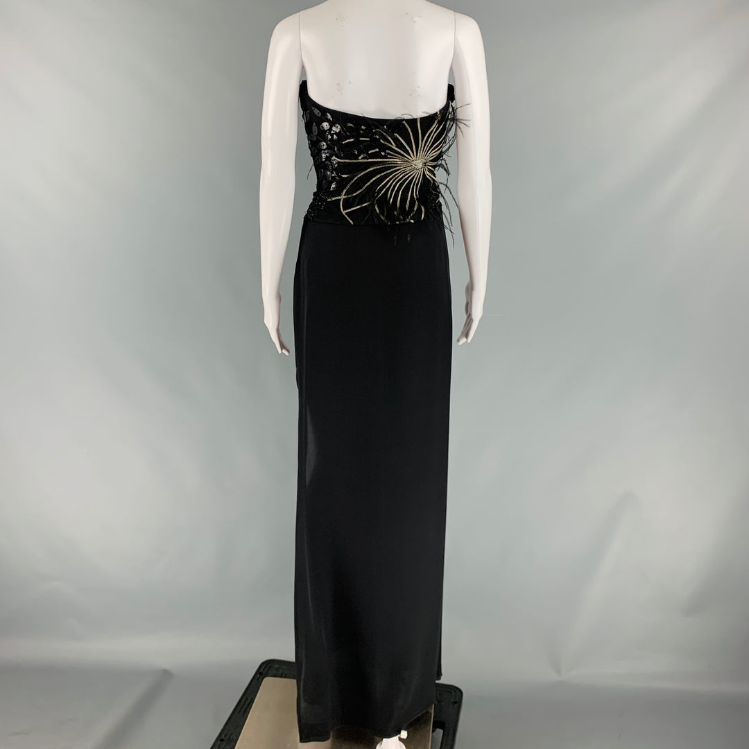RICHARD TYLER Size 10 Black Jersey Strapless Bead Embroidered Gown