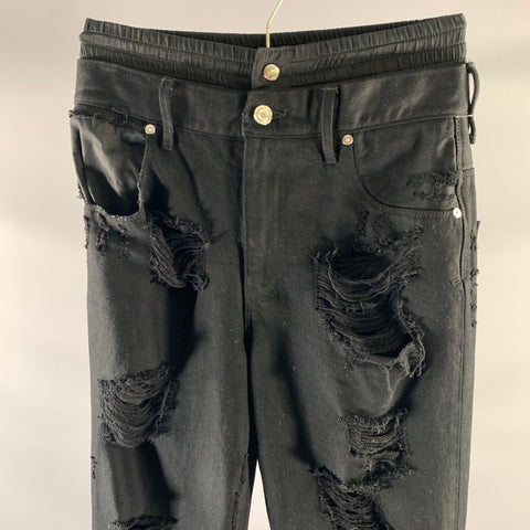 RtA Size 25 Black Denim Distressed Double Waist Jeans