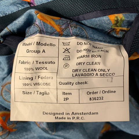 ATELIER Chest Size 42 Blue Teal Woven Wool Notch Lapel 34 29 Suit