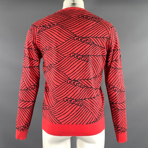 JOHN SMEDLEY Size M Red Black Abstract Ribbed Pullover