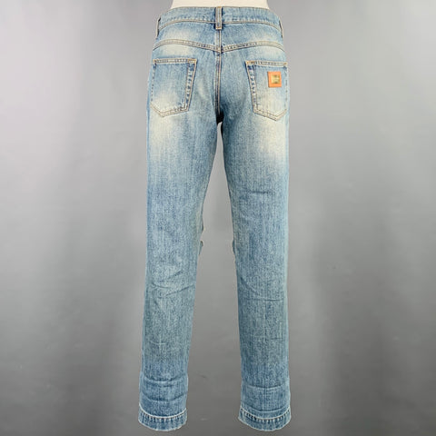 DOLCE & GABBANA Size 4 Blue Cotton Distressed Boyfriend Jeans