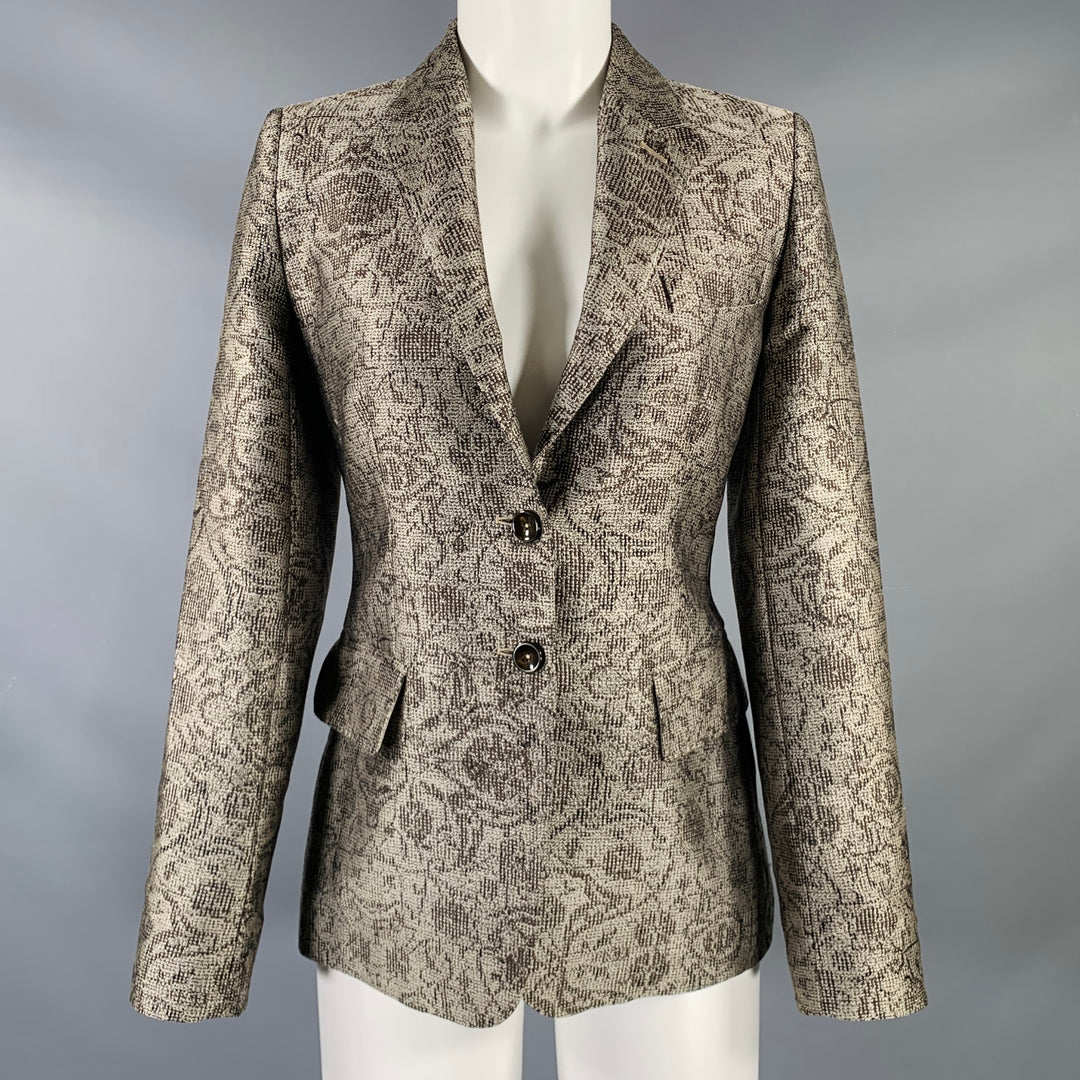 MAX MARA Size 6 Taupe Brown Polyester Floral Blazer
