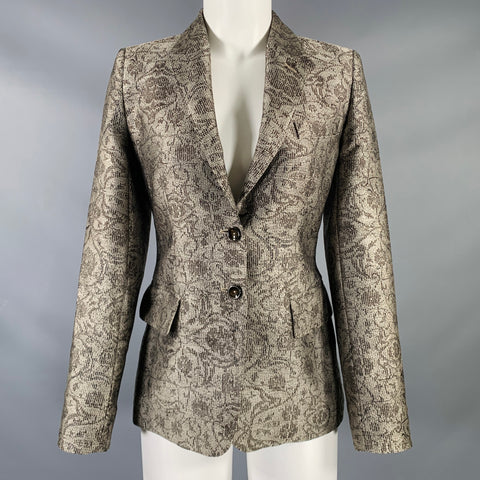 MAX MARA Size 6 Taupe Brown Polyester Floral Blazer