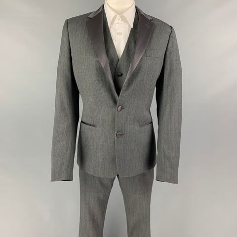 DOLCE & GABBANA Size 36 Grey Wool Silk Notch Lapel Tuxedo Suit